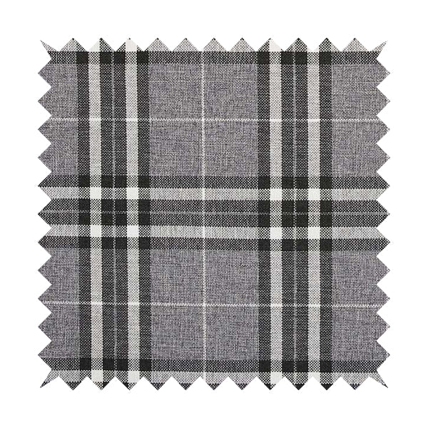 Louise Scottish Inspired Tartan Design Chenille Upholstery Fabric Light Grey Colour - Made To Measure Curtains