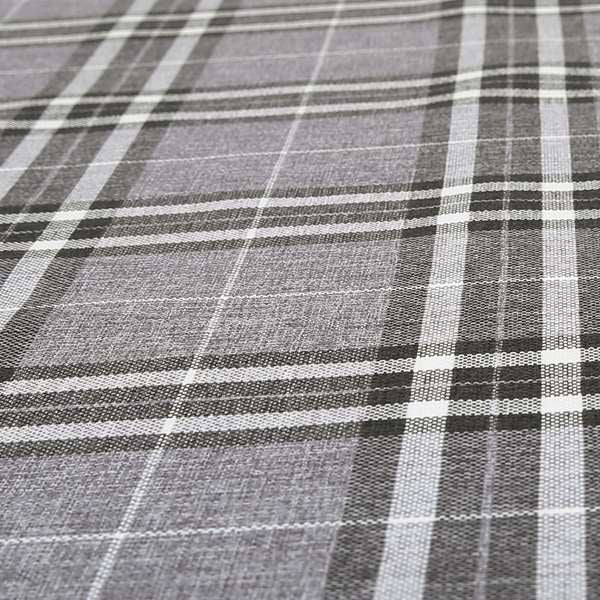 Louise Scottish Inspired Tartan Design Chenille Upholstery Fabric Light Grey Colour - Made To Measure Curtains