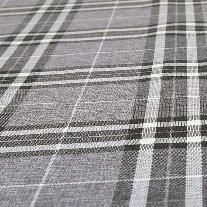 Louise Scottish Inspired Tartan Design Chenille Upholstery Fabric Light Grey Colour