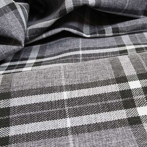 Louise Scottish Inspired Tartan Design Chenille Upholstery Fabric Light Grey Colour - Made To Measure Curtains