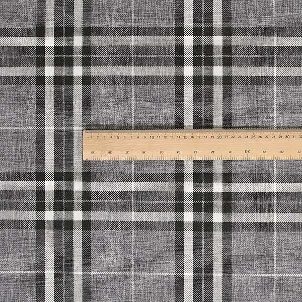 Louise Scottish Inspired Tartan Design Chenille Upholstery Fabric Light Grey Colour - Made To Measure Curtains