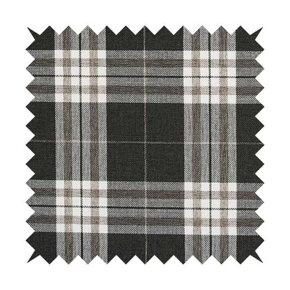 Louise Scottish Inspired Tartan Design Chenille Upholstery Fabric Black Colour - Made To Measure Curtains