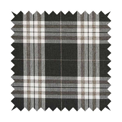 Louise Scottish Inspired Tartan Design Chenille Upholstery Fabric Black Colour
