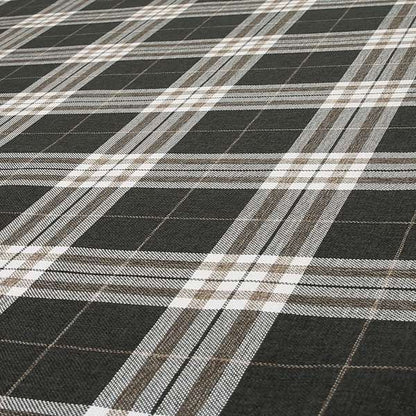 Louise Scottish Inspired Tartan Design Chenille Upholstery Fabric Black Colour - Roman Blinds