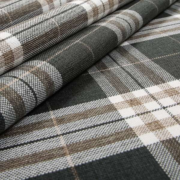 Louise Scottish Inspired Tartan Design Chenille Upholstery Fabric Black Colour - Roman Blinds