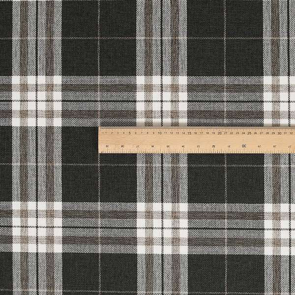 Louise Scottish Inspired Tartan Design Chenille Upholstery Fabric Black Colour - Roman Blinds