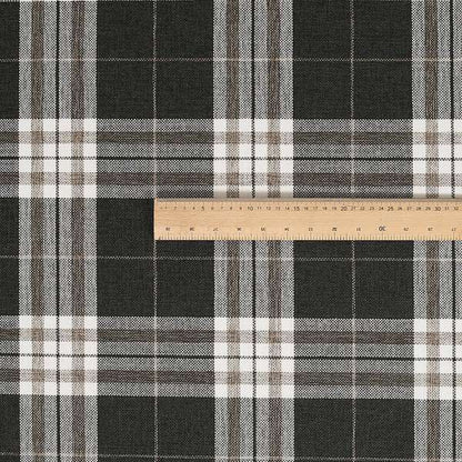 Louise Scottish Inspired Tartan Design Chenille Upholstery Fabric Black Colour