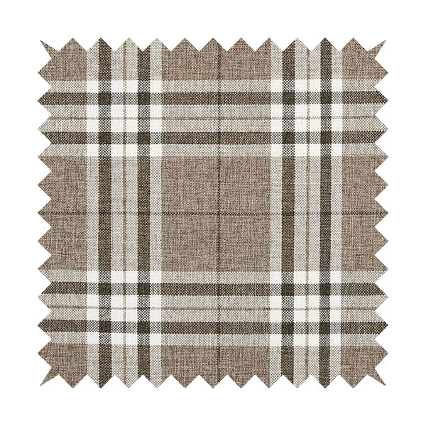 Louise Scottish Inspired Tartan Design Chenille Upholstery Fabric Light Brown Colour - Made To Measure Curtains