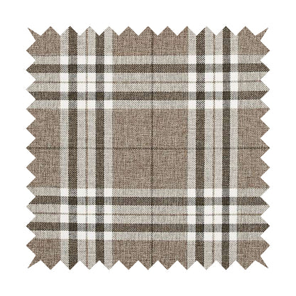Louise Scottish Inspired Tartan Design Chenille Upholstery Fabric Light Brown Colour