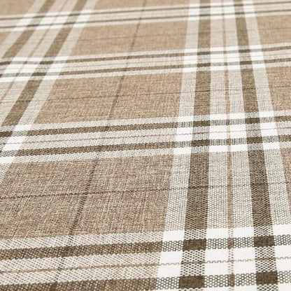 Louise Scottish Inspired Tartan Design Chenille Upholstery Fabric Light Brown Colour - Made To Measure Curtains