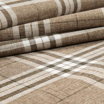 Louise Scottish Inspired Tartan Design Chenille Upholstery Fabric Light Brown Colour - Made To Measure Curtains