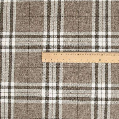 Louise Scottish Inspired Tartan Design Chenille Upholstery Fabric Light Brown Colour - Roman Blinds