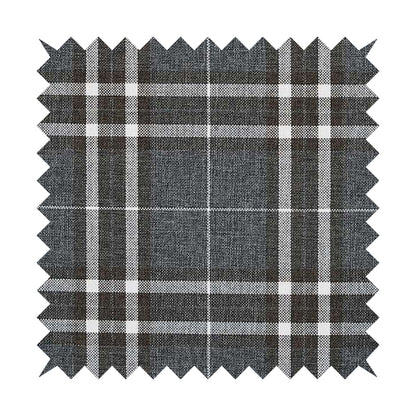 Louise Scottish Inspired Tartan Design Chenille Upholstery Fabric Dark Charcoal Grey Colour - Made To Measure Curtains