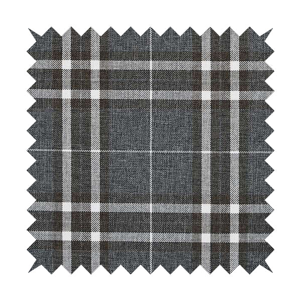 Louise Scottish Inspired Tartan Design Chenille Upholstery Fabric Dark Charcoal Grey Colour - Roman Blinds