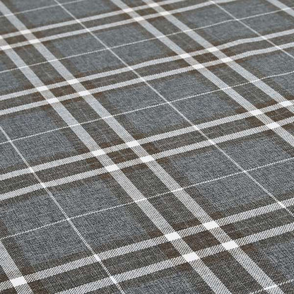 Louise Scottish Inspired Tartan Design Chenille Upholstery Fabric Dark Charcoal Grey Colour