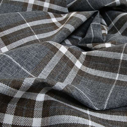 Louise Scottish Inspired Tartan Design Chenille Upholstery Fabric Dark Charcoal Grey Colour - Made To Measure Curtains