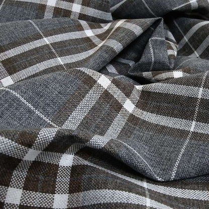 Louise Scottish Inspired Tartan Design Chenille Upholstery Fabric Dark Charcoal Grey Colour