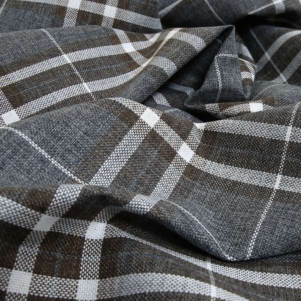 Louise Scottish Inspired Tartan Design Chenille Upholstery Fabric Dark Charcoal Grey Colour - Roman Blinds
