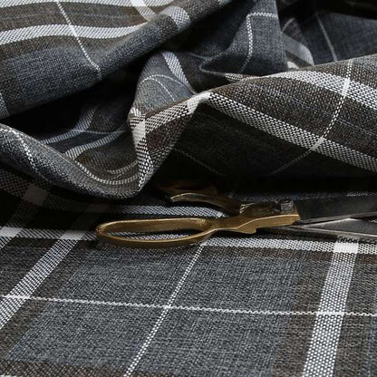 Louise Scottish Inspired Tartan Design Chenille Upholstery Fabric Dark Charcoal Grey Colour - Made To Measure Curtains