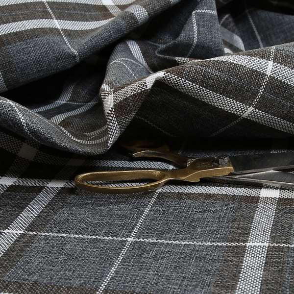 Louise Scottish Inspired Tartan Design Chenille Upholstery Fabric Dark Charcoal Grey Colour - Handmade Cushions