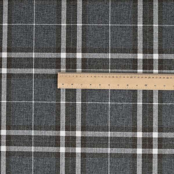 Louise Scottish Inspired Tartan Design Chenille Upholstery Fabric Dark Charcoal Grey Colour - Made To Measure Curtains