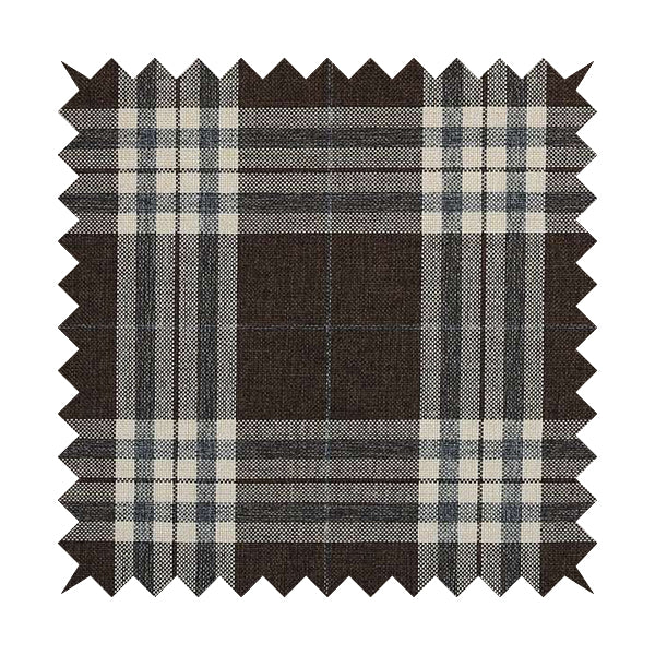 Louise Scottish Inspired Tartan Design Chenille Upholstery Fabric Brown Colour - Made To Measure Curtains