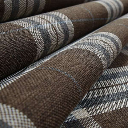 Louise Scottish Inspired Tartan Design Chenille Upholstery Fabric Brown Colour - Made To Measure Curtains