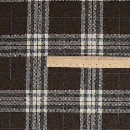 Louise Scottish Inspired Tartan Design Chenille Upholstery Fabric Brown Colour - Roman Blinds