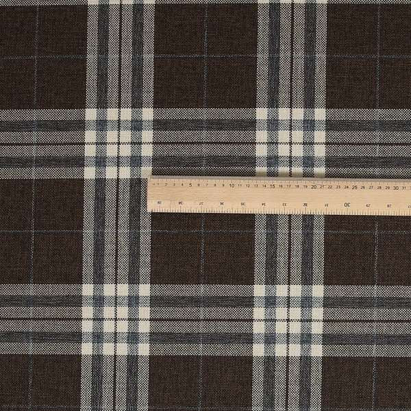 Louise Scottish Inspired Tartan Design Chenille Upholstery Fabric Brown Colour - Made To Measure Curtains