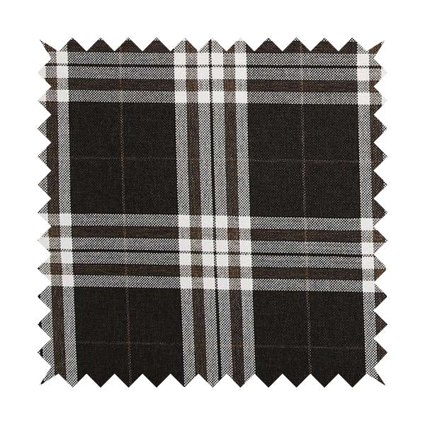 Louise Scottish Inspired Tartan Design Chenille Upholstery Fabric Chocolate Colour