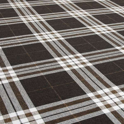 Louise Scottish Inspired Tartan Design Chenille Upholstery Fabric Chocolate Colour - Roman Blinds