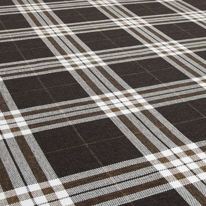 Louise Scottish Inspired Tartan Design Chenille Upholstery Fabric Chocolate Colour