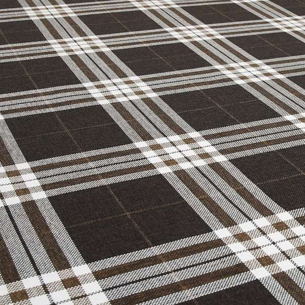 Louise Scottish Inspired Tartan Design Chenille Upholstery Fabric Chocolate Colour - Made To Measure Curtains