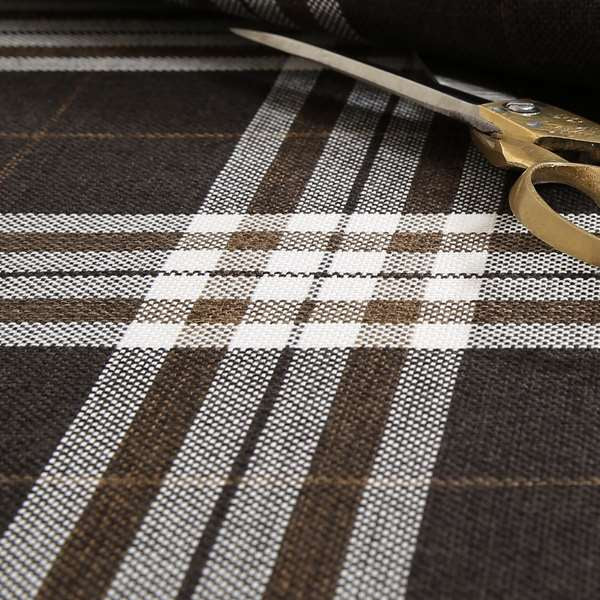 Louise Scottish Inspired Tartan Design Chenille Upholstery Fabric Chocolate Colour - Made To Measure Curtains