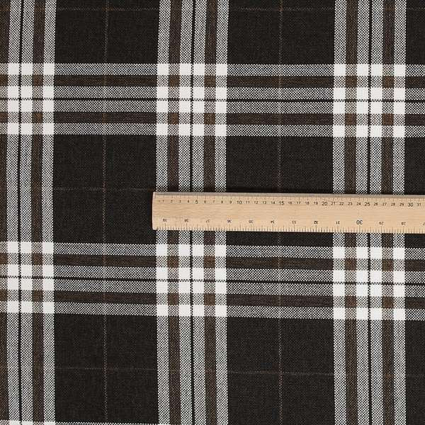 Louise Scottish Inspired Tartan Design Chenille Upholstery Fabric Chocolate Colour - Roman Blinds