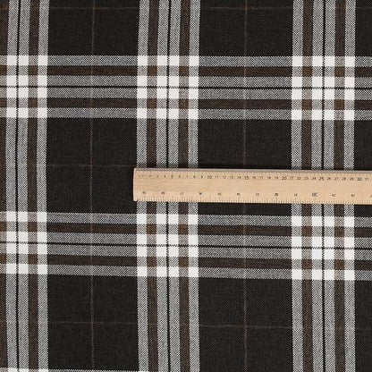 Louise Scottish Inspired Tartan Design Chenille Upholstery Fabric Chocolate Colour - Roman Blinds