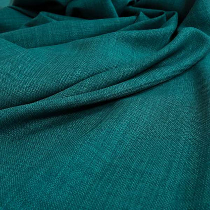 Ludlow Linen Effect Designer Chenille Upholstery Fabric In Ocean Teal Blue Colour