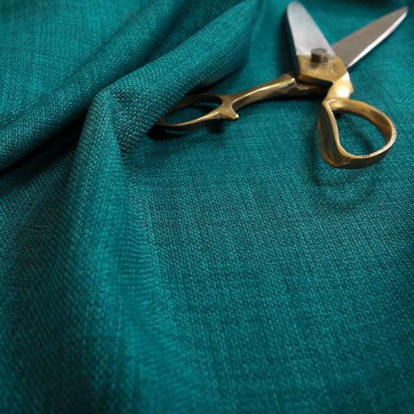 Ludlow Linen Effect Designer Chenille Upholstery Fabric In Ocean Teal Blue Colour - Made To Measure Curtains