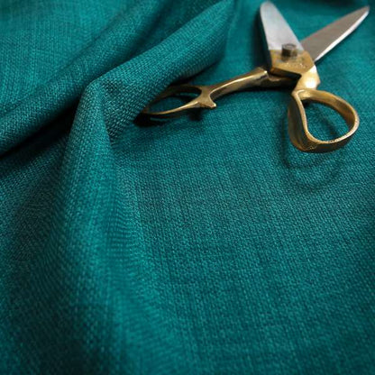 Ludlow Linen Effect Designer Chenille Upholstery Fabric In Ocean Teal Blue Colour - Made To Measure Curtains