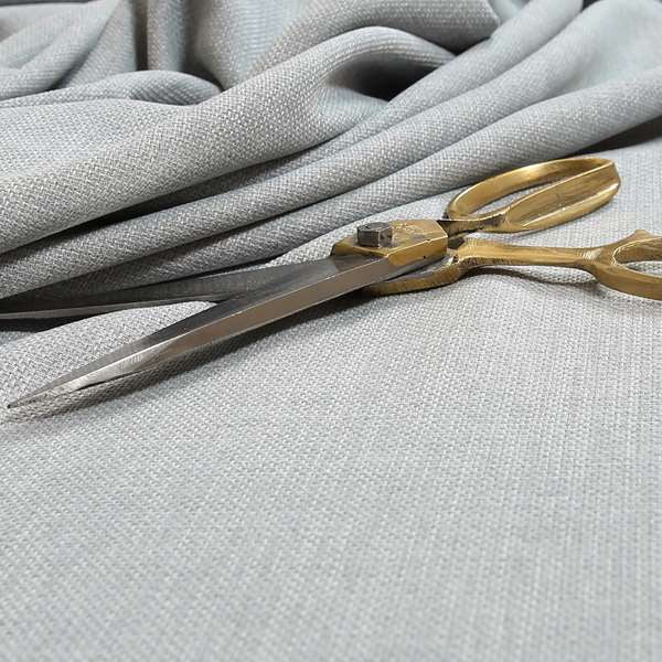 Ludlow Linen Effect Designer Chenille Upholstery Fabric In Silver Colour - Roman Blinds