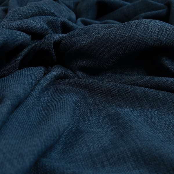 Ludlow Linen Effect Designer Chenille Upholstery Fabric In Navy Blue Colour