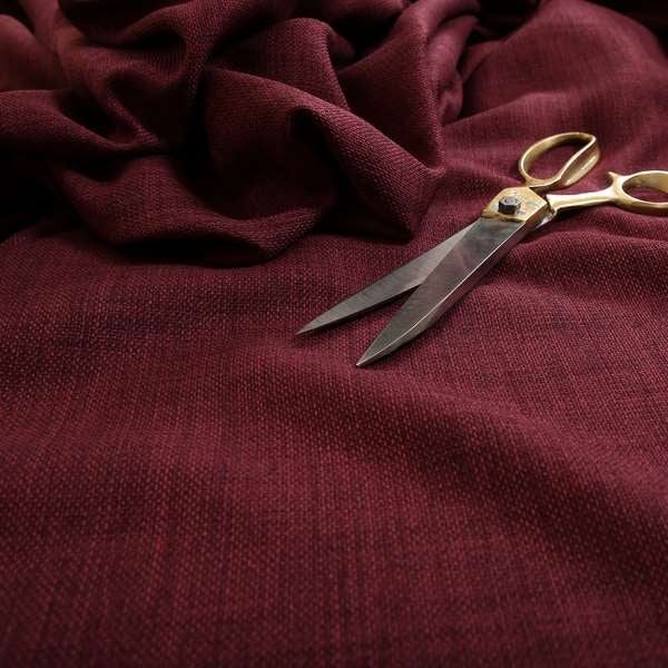 Ludlow Linen Effect Designer Chenille Upholstery Fabric In Wine Plum Colour
