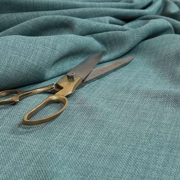 Ludlow Linen Effect Designer Chenille Upholstery Fabric In Duck Egg Blue Colour