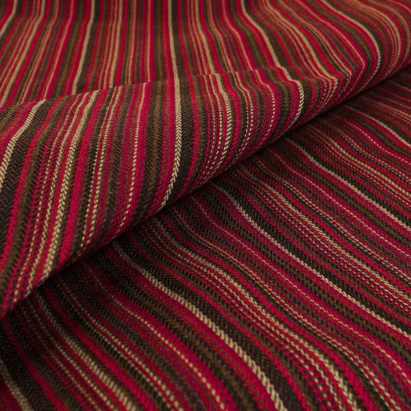 Luther Striped Pattern Brown Coloured Durable Chenille Material Upholstery Fabric - Made To Measure Curtains