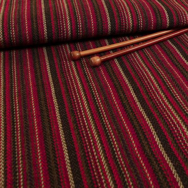 Luther Striped Pattern Brown Coloured Durable Chenille Material Upholstery Fabric - Made To Measure Curtains