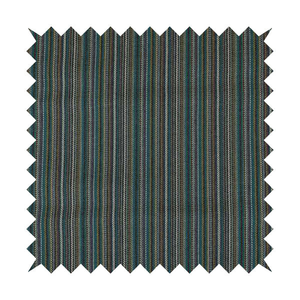 Luther Striped Pattern Grey Blue Coloured Durable Chenille Material Upholstery Fabric - Made To Measure Curtains