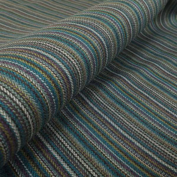 Luther Striped Pattern Grey Blue Coloured Durable Chenille Material Upholstery Fabric - Made To Measure Curtains