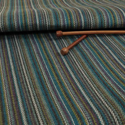 Luther Striped Pattern Grey Blue Coloured Durable Chenille Material Upholstery Fabric - Roman Blinds