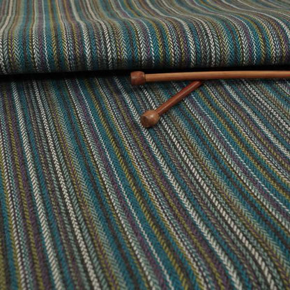 Luther Striped Pattern Grey Blue Coloured Durable Chenille Material Upholstery Fabric - Made To Measure Curtains