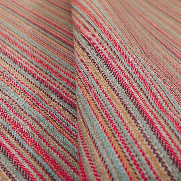 Luther Striped Pattern Grey Silver Red Coloured Durable Chenille Material Upholstery Fabric - Made To Measure Curtains